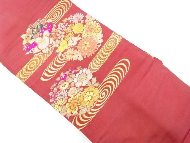 アンティーク　観世水に花丸模様織り出し名古屋帯（着用可）